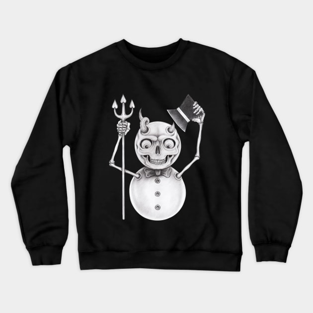 Snowman demon smiley drawing christmas skeleton. Crewneck Sweatshirt by Jiewsurreal